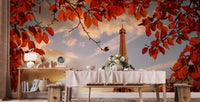 Scenic Eiffel Tower Autumn Leaves Wall Mural B166
