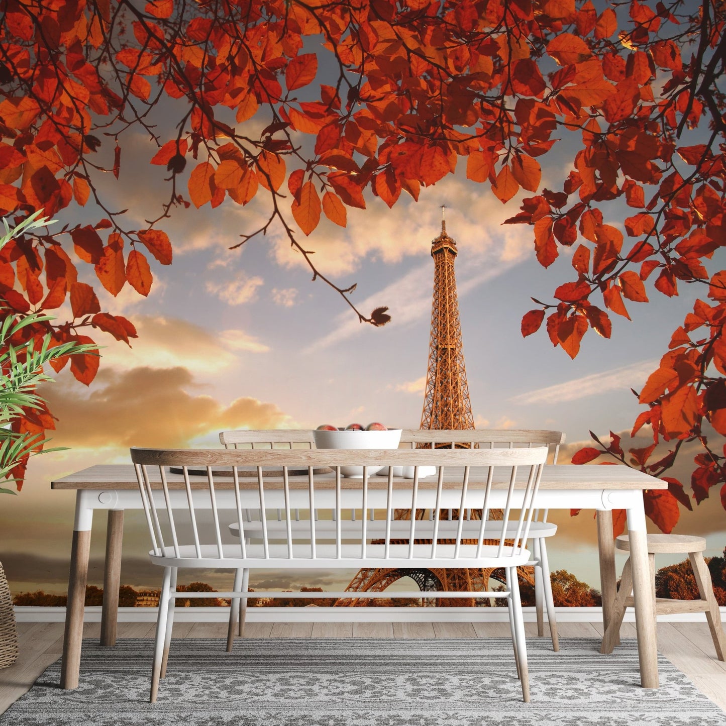 Beautiful Eiffel Tower Autumn Leaves Wallpaper B166
