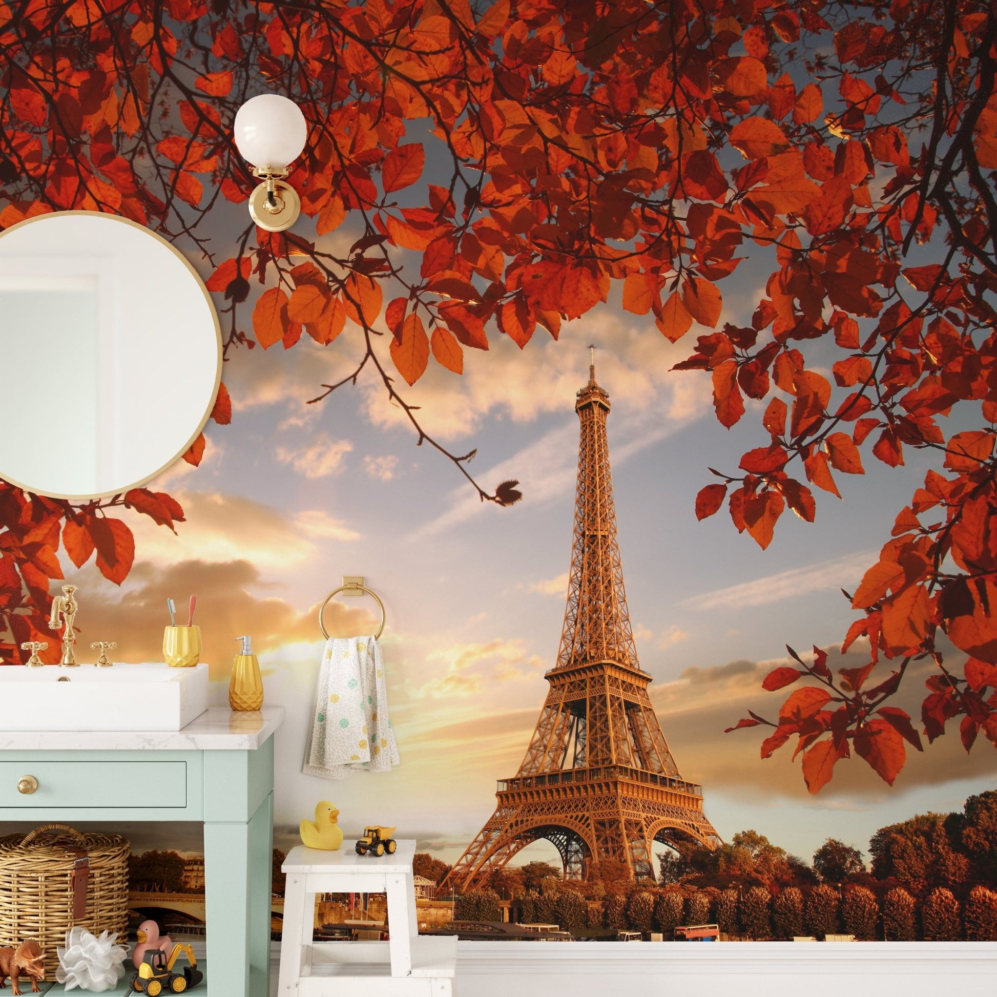 Paris Eiffel Tower Autumn Leaves Mural for Walls B166
