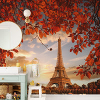 Paris Eiffel Tower Autumn Leaves Mural for Walls B166
