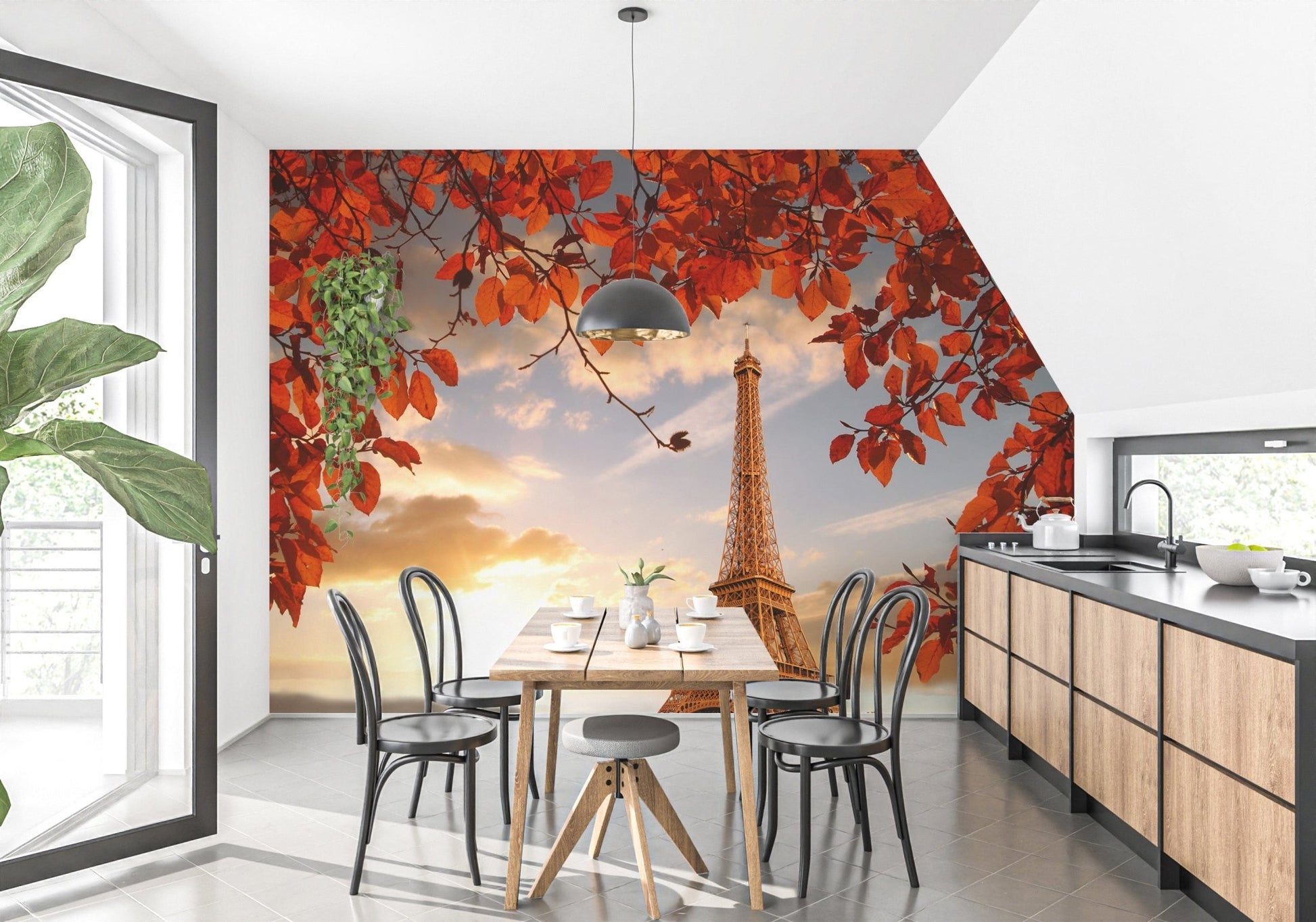 Eiffel Tower with Autumn Leaves Wall Mural B166
