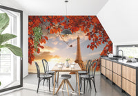 Eiffel Tower with Autumn Leaves Wall Mural B166
