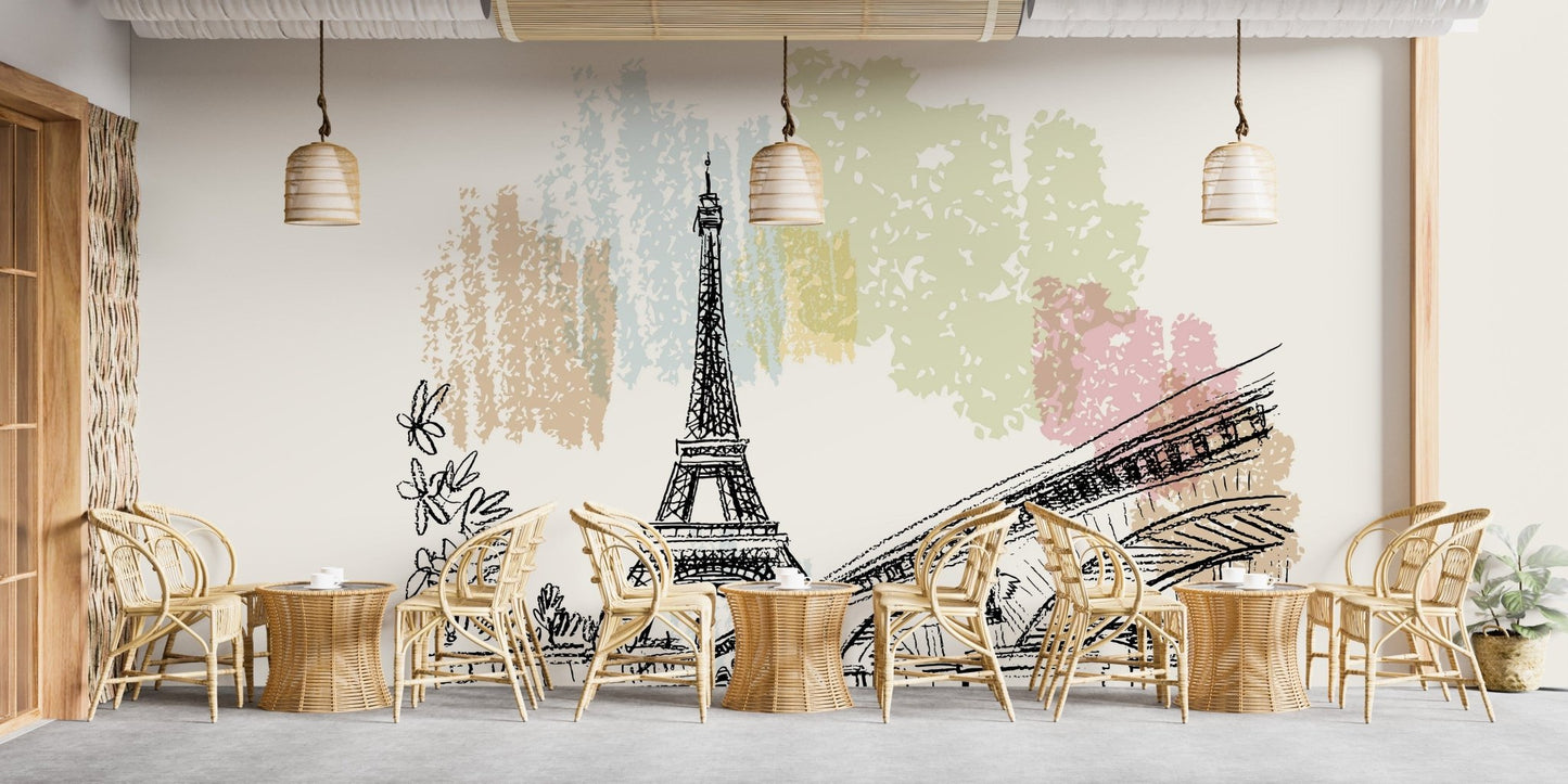 Paris Eiffel Tower mural wall design B165