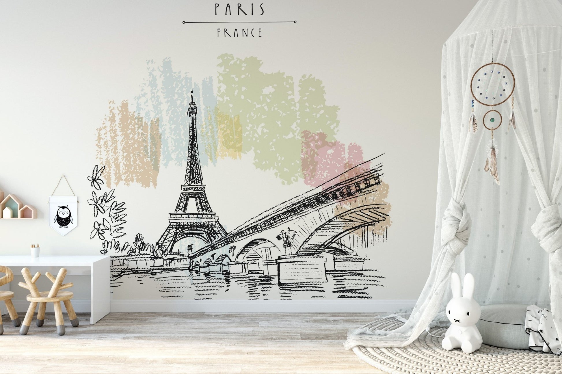 Eiffel Tower drawing wallpaper for walls - Giffywalls B165