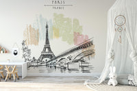 Eiffel Tower drawing wallpaper for walls - Giffywalls B165