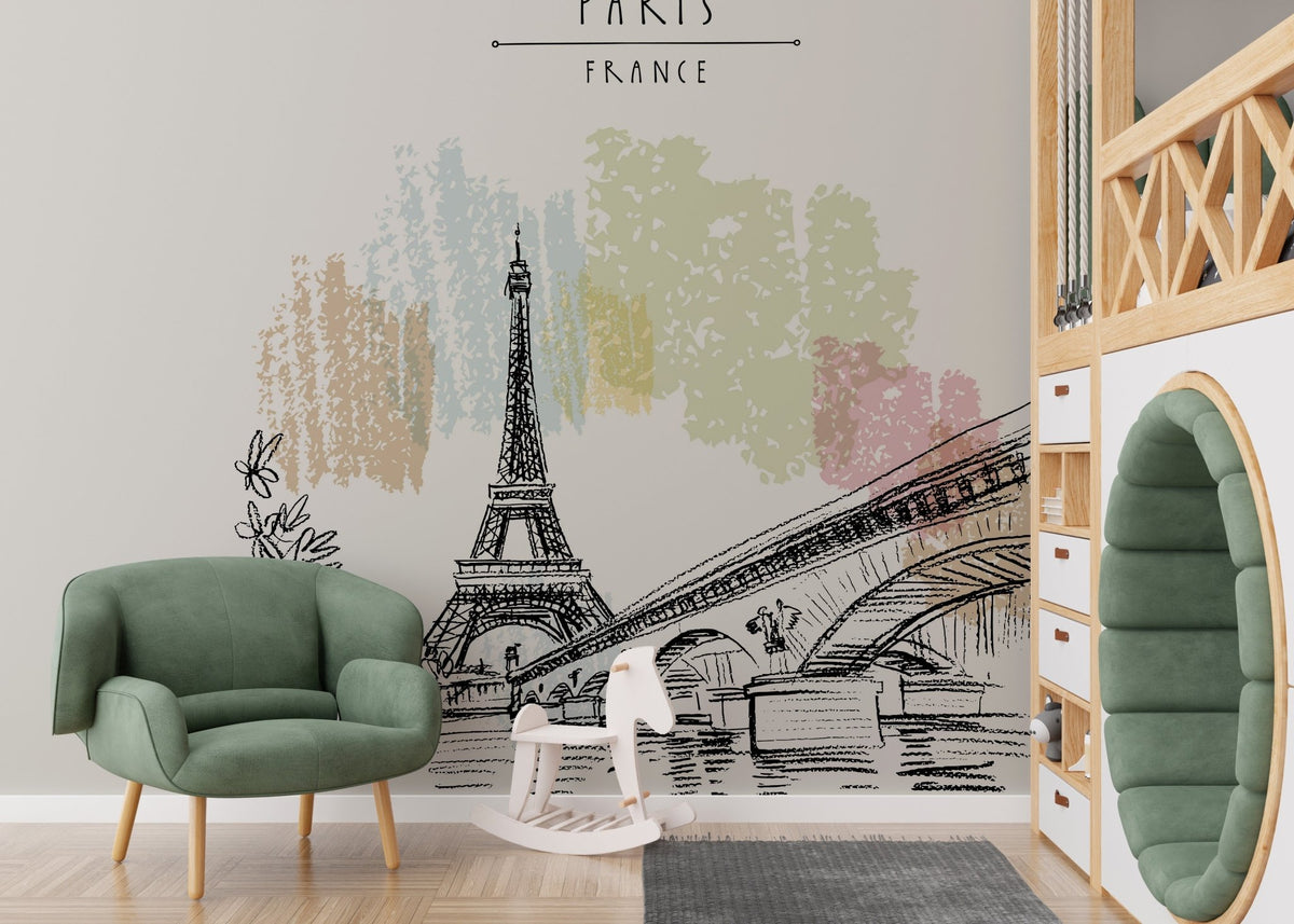 Eiffel Tower drawing wallpaper for walls - Giffywalls B165