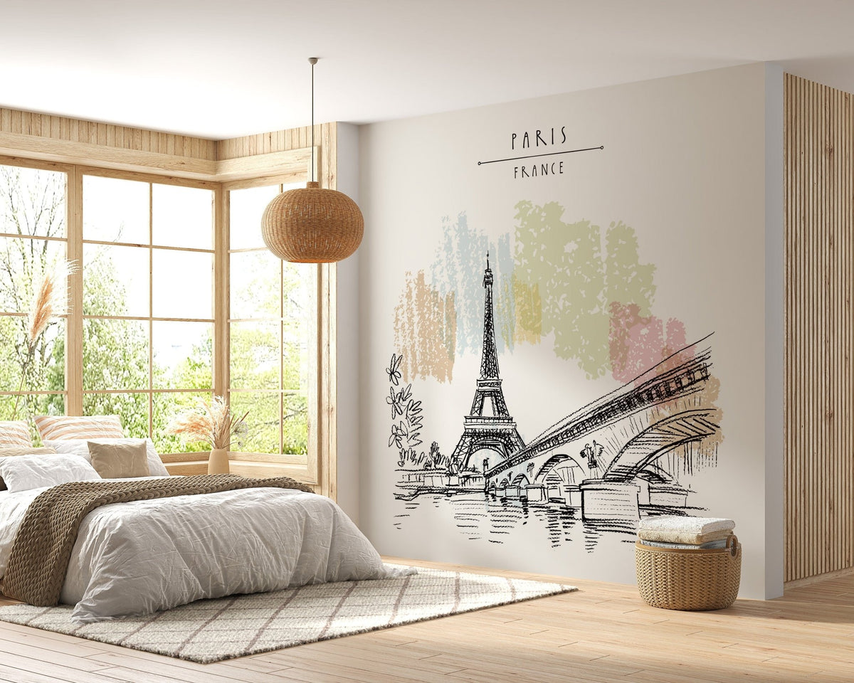 Artistic Eiffel Tower drawing wallpaper mural B165