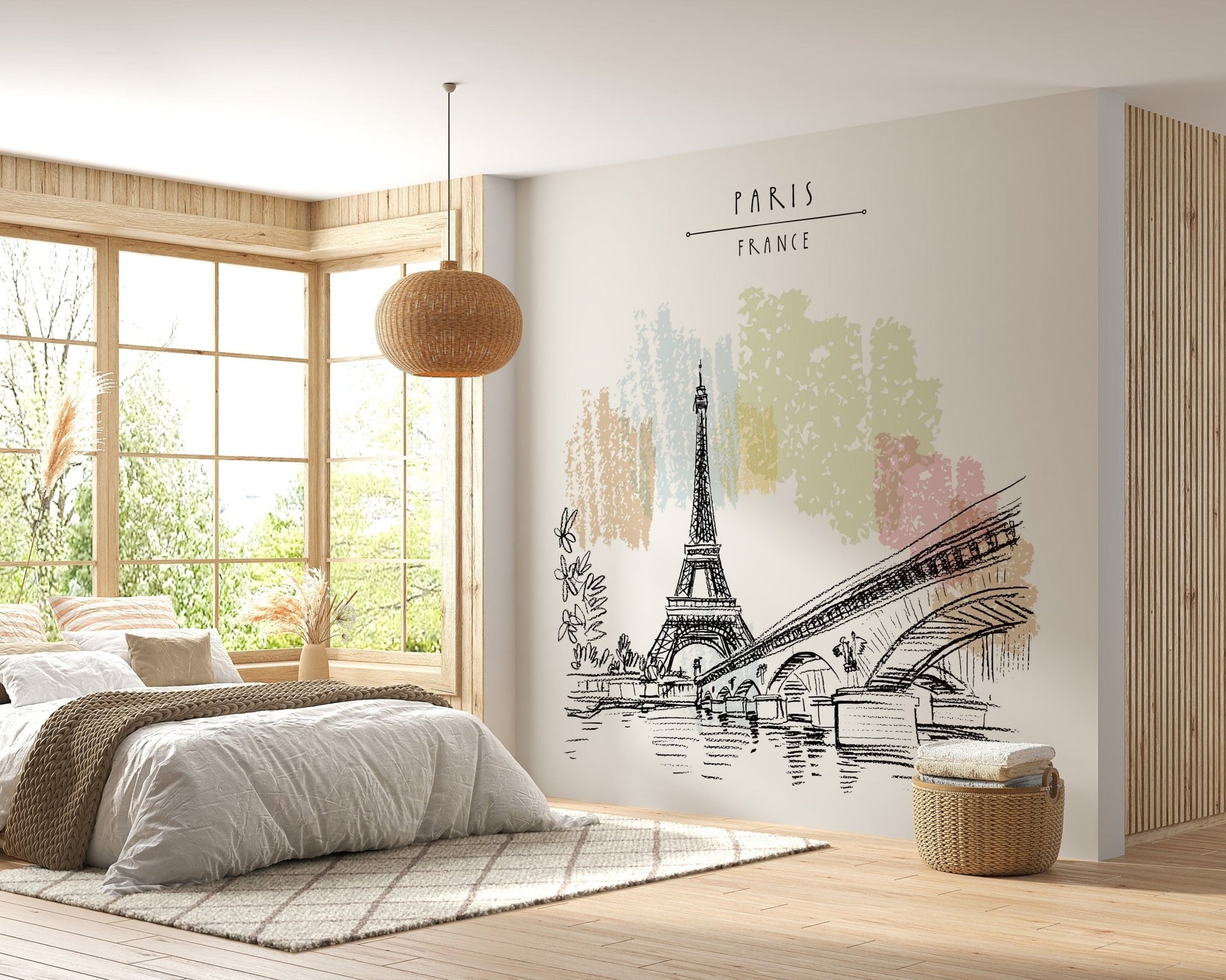Artistic Eiffel Tower drawing wallpaper mural B165