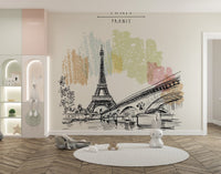 Paris-themed wall mural with Eiffel Tower B165