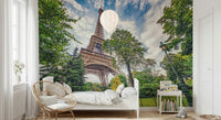Kids room energy feels lively with Eiffel Tower Greens wall mural perspective