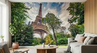 Lounge area space feels lighter with Eiffel Tower Greens wall mural outdoor feel