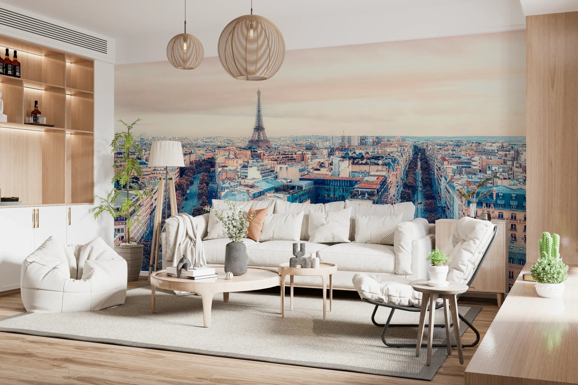Eiffel Tower View Wall Mural city skyline art for a contemporary lounge