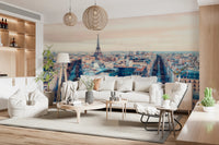 Eiffel Tower View Wall Mural city skyline art for a contemporary lounge