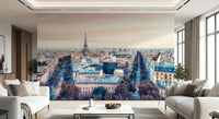 Detailed ironwork of Eiffel Tower View Wall Mural in a minimalist study