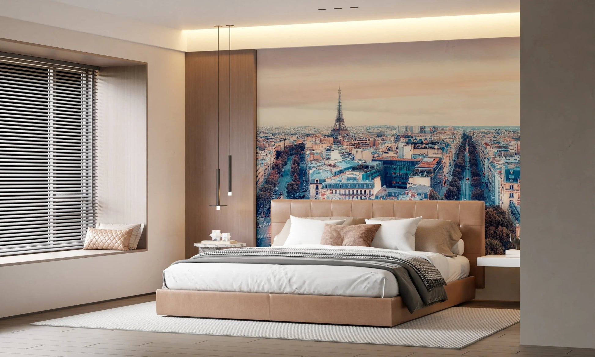 Eiffel Tower View Wall Mural landmark design for a dining room backdrop