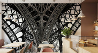 Eiffel's Ascent Wall Mural with a dramatic upward perspective for a hallway wallpaper.