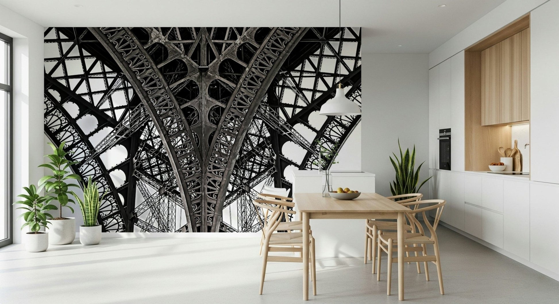 Eiffel's Ascent Wall Mural highlighting structural symmetry for a workspace wallpaper.