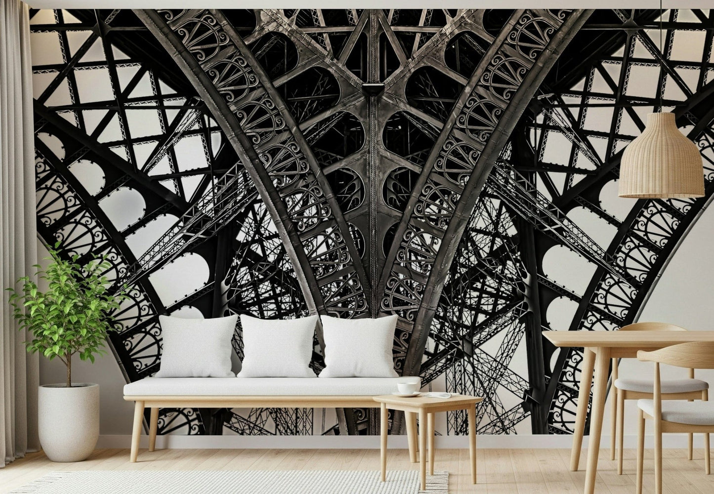 Elegant monochrome city landmark design for a contemporary living room wall mural wallpaper.