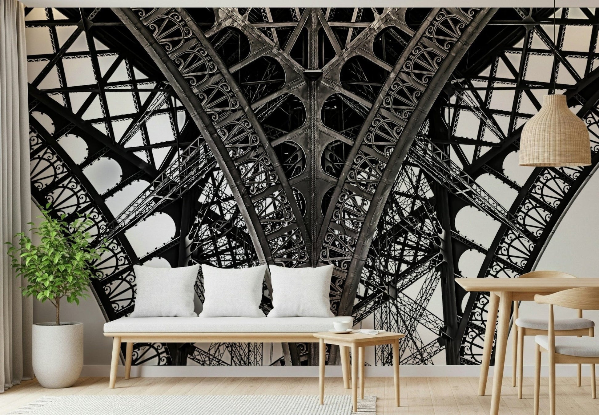 Elegant monochrome city landmark design for a contemporary living room wall mural wallpaper.