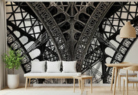 Elegant monochrome city landmark design for a contemporary living room wall mural wallpaper.