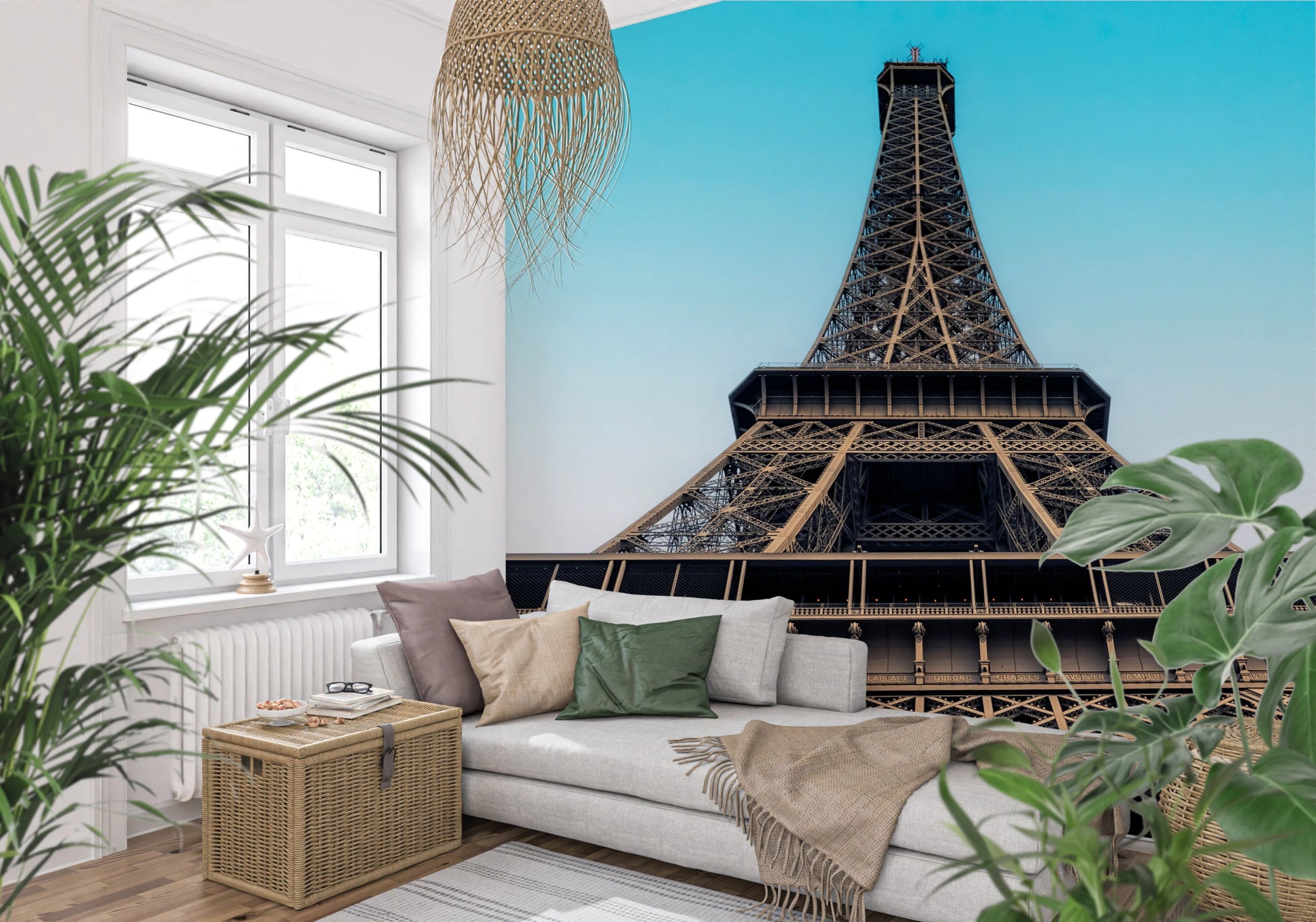 Paris wallpaper mural with Eiffel Tower iron details