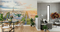 Eiffel's Dawn wall mural keeps a Living and dining visually fresh and airy