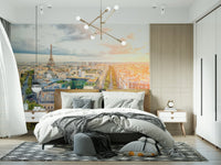 Guest room space feels lighter with Eiffel's Dawn wall mural bright skyline