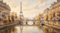 Full view of the Eiffels Golden Embrace Wall Mural with golden autumn Parisian tones.