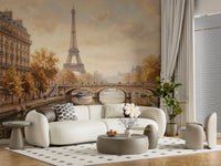 Sunlight shining on the premium quality Eiffels Golden Embrace Wall Mural surface.