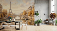 Eiffels Golden Embrace Wall Mural removable covering for a stylish interior space.