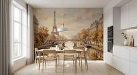 Eiffels Golden Embrace Wall Mural on a smooth surface within a modern indoor area.