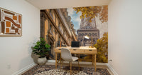 study corner seating feels refined with Eiffel's Golden Hour wall mural nearby