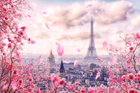 Floral city wall mural with the Eiffel Tower for a calm bedroom setting, GD8371