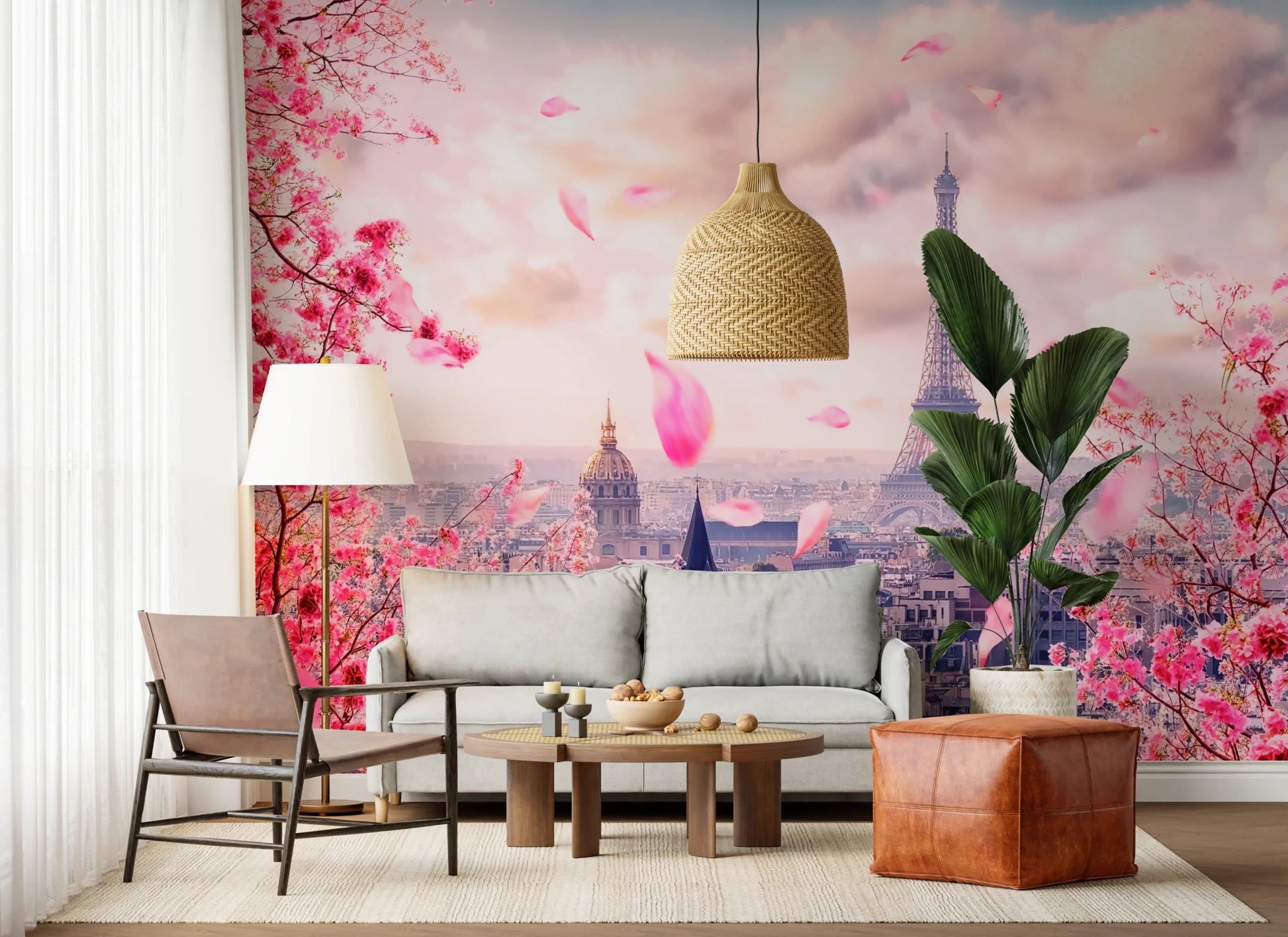 Eiffel's Rosy Haze Wall Mural for creating a romantic feature wall in a flat, GD8371