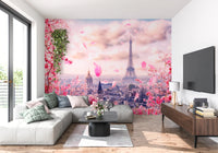 Eiffel's Rosy Haze Wall Mural with a soft, dreamy Parisian landscape design, GD8371