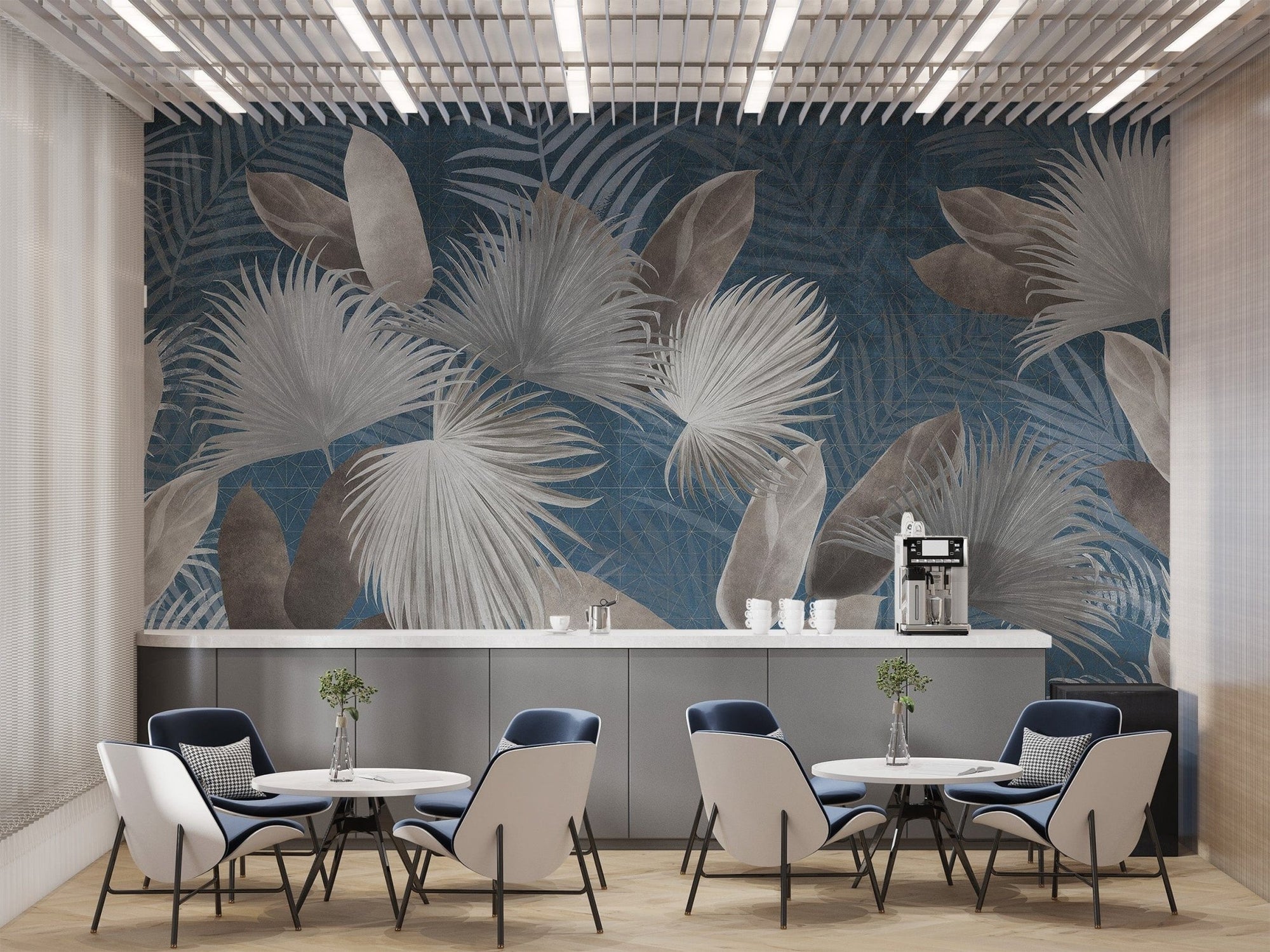Elegant El Dorado blue wall mural design, C183