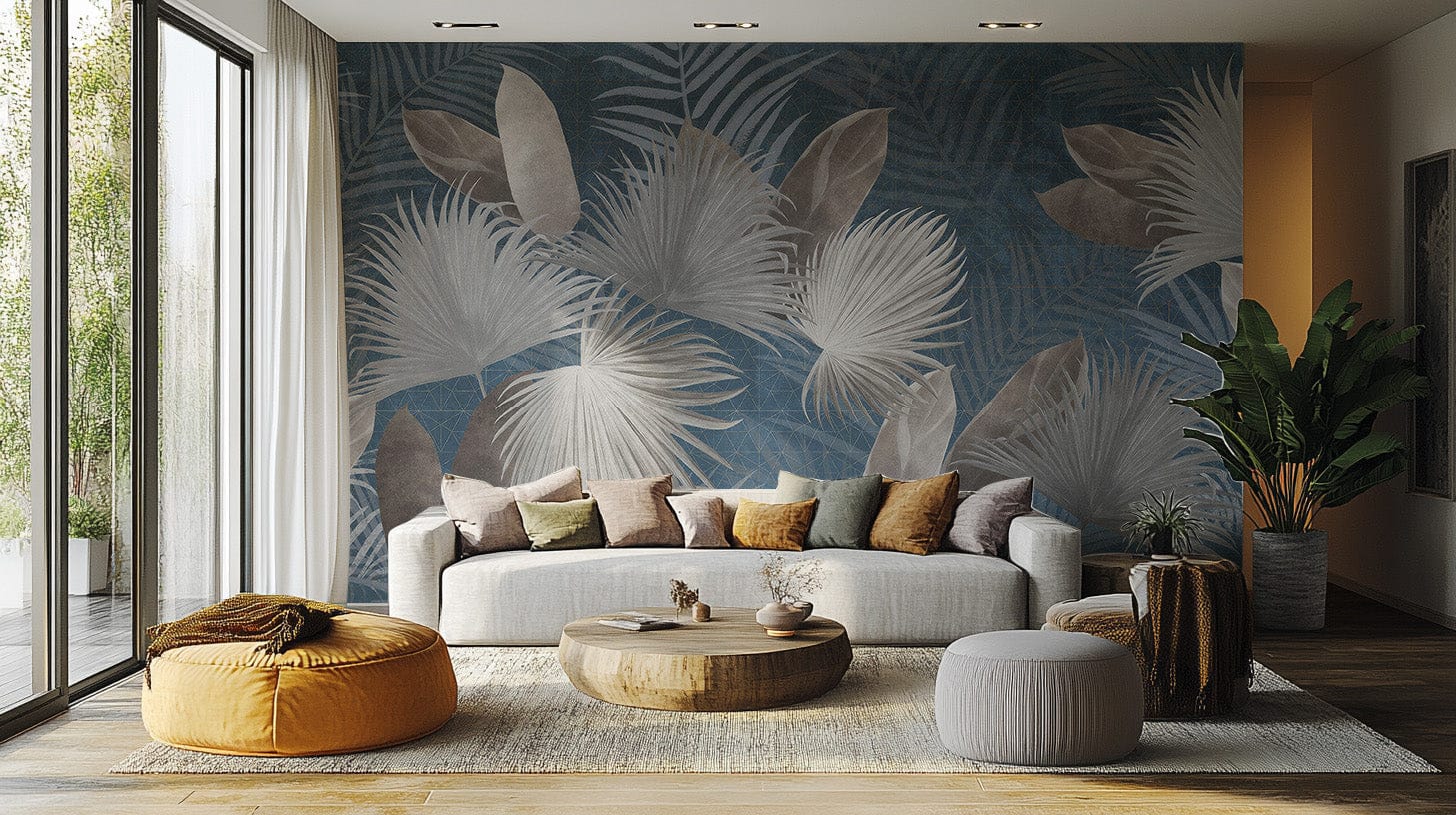Sophisticated blue mural for serene interiors, C183