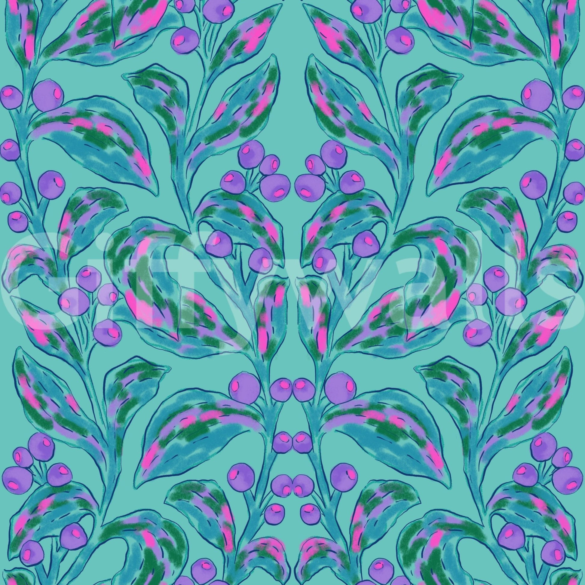 Dark floral wall mural for a luxury master bedroom suite.