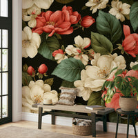 A sophisticated and elegant floral wallpaper pattern.
