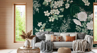 Nature-inspired Elegance Forest Blossom wall mural with muted green leaf clusters