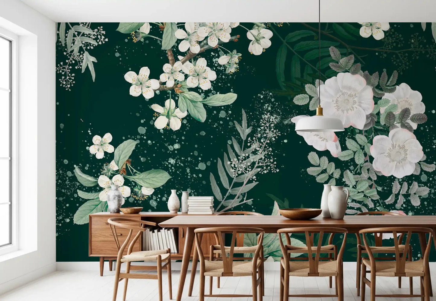 Painted flower Forest Blossom wall mural with layered botanical detailing