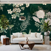 Hallway wall featuring Elegance of the Forest Blossom wall mural with white blooms