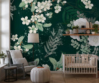 Elegant floral Forest Blossom wall mural with soft branches and pale blooms