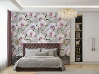 Orchid-patterned wallpaper for tranquil home vibes., GD1739