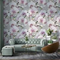 Soft orchid floral wallpaper to elevate room decor.

