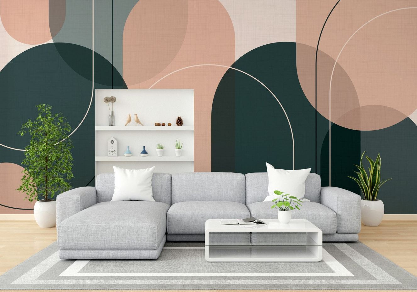 Elegant arches mural with soft pastel tones for walls.

