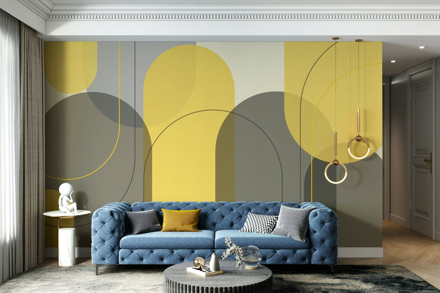 Warm taupe and yellow arches for living room decor., GD1867