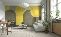 Stunning yellow arches wall mural with taupe tones., GD1867