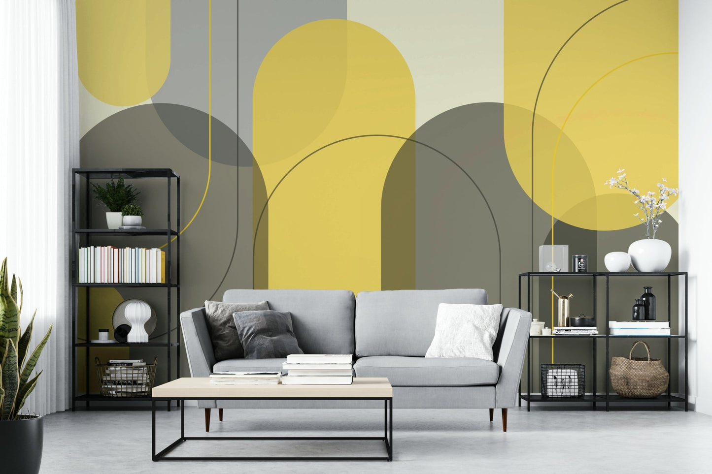 Modern taupe yellow arches mural for contemporary walls., GD1867