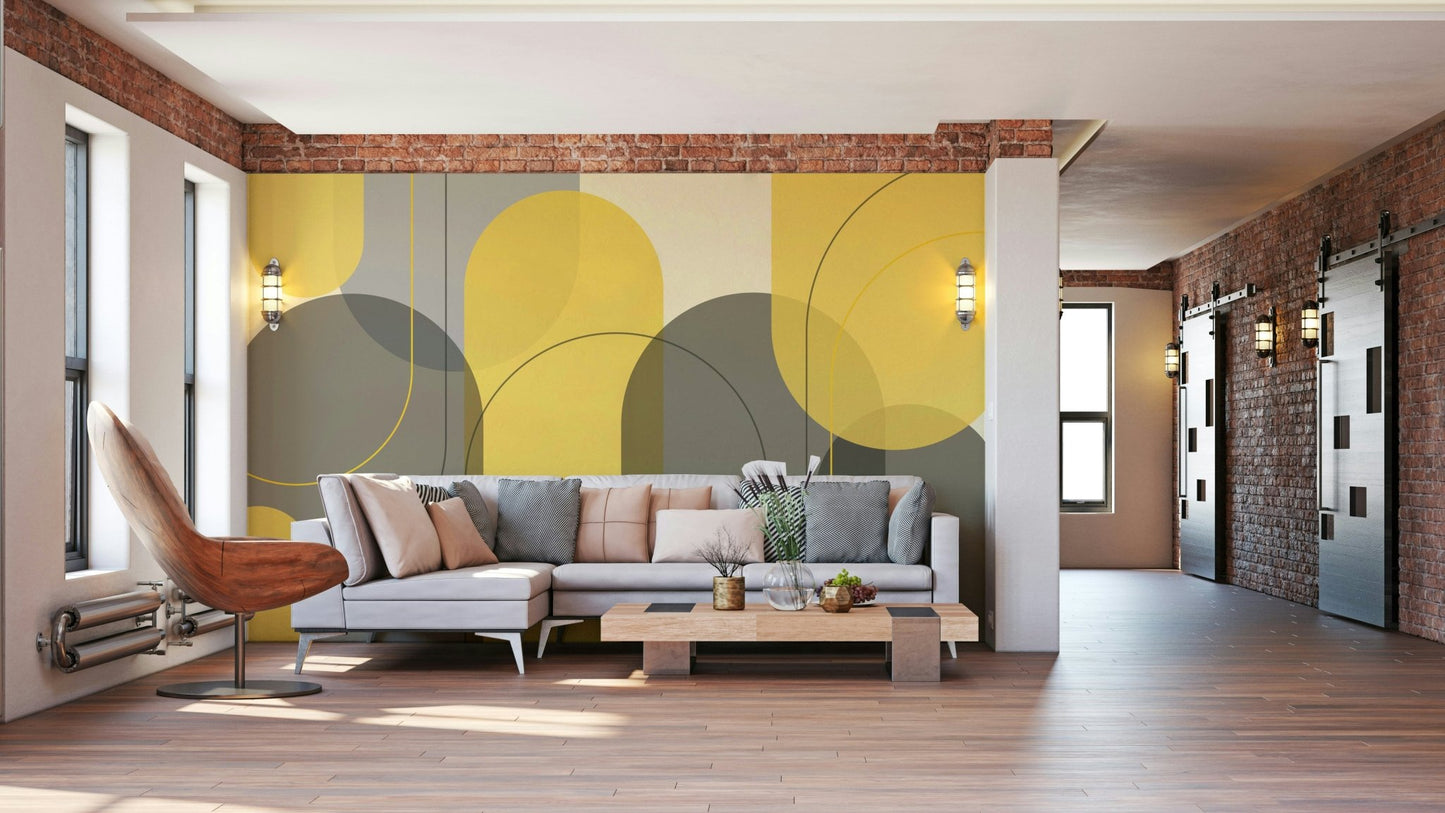 Neutral taupe and yellow arches for stylish wall art., GD1867
